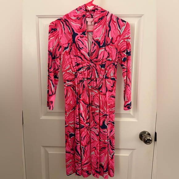 NWOT Lilly Pulitzer Alexandra Dress, Pink Navy. Size XS - Picture 1 of 3